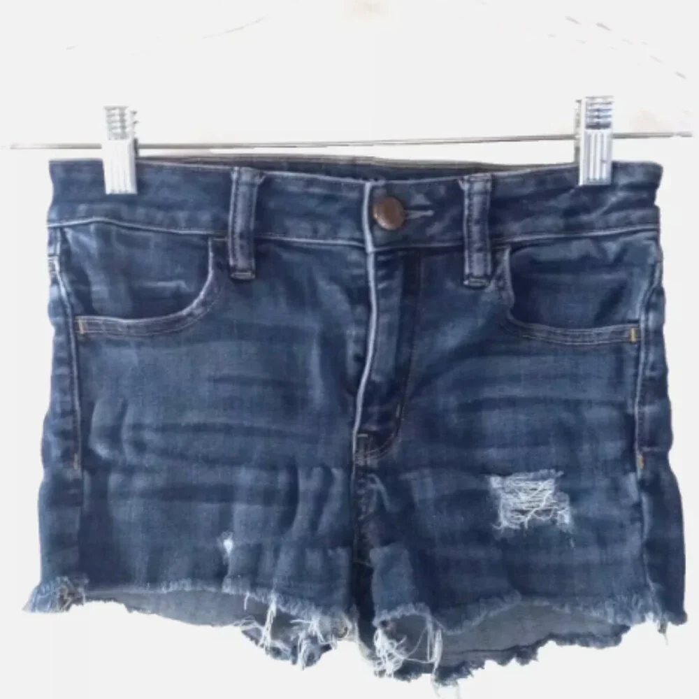 American Eagle Outfitters Distressed Denim Shorts Size 4 Raw Hem Blue Festival